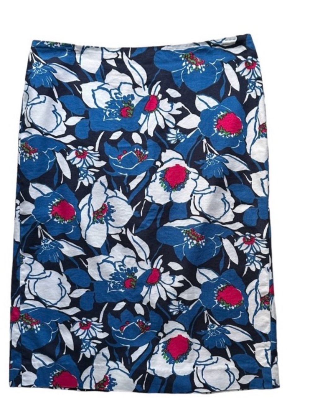 Talbots Navy blue white and pink Floral Pencil Skirt